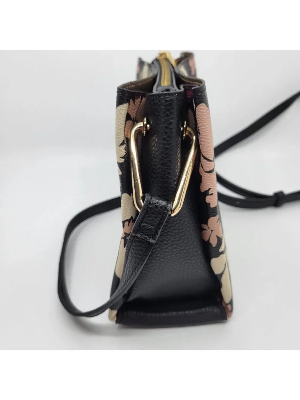 Anne Klein Black Floral Crossbody Bag Adjustable Strap Gold Hardware
